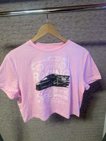 T-shirt rose motif voiture racing 