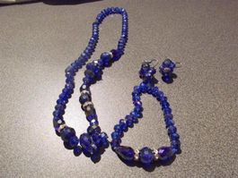 Schmuck-Set blau, Kette, Armband, Ohrhän