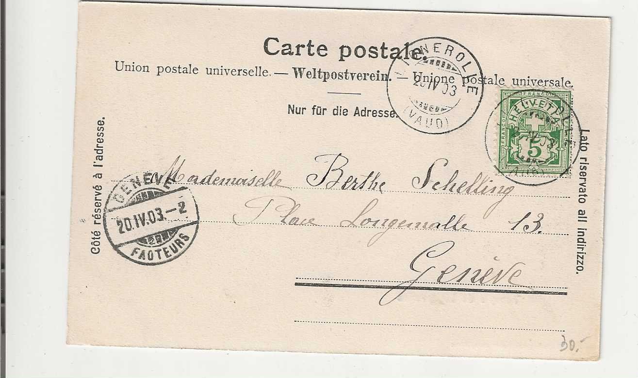 Cartoline postali: Lignerolles, 1903 – Usato da Spiez venduto da Niesen20 1