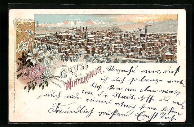 Ansichtskarten: Litho Winterthur, Ortsansicht im Winter  – Gebraucht aus Berlin von bartko-reher