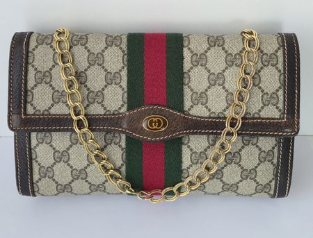 Gucci Vintage Clutch/Schultertasche Canvas Leder Braun  GG