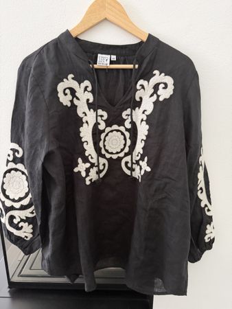 Emily Van Den Bergh Damen Bluse Grösse 44 Leinen bestickt ne
