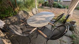 Gartentisch mit 5 Stühlen Granittisch Metallstühle Set