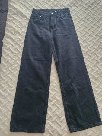 H&M Wide Leg Jeans High Waist Anthrazit / Washed Black – Gr.