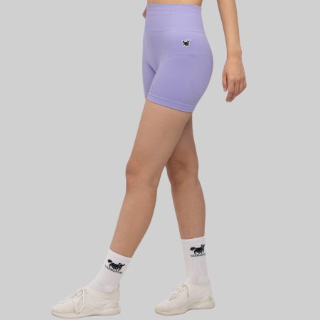 Fitness Shorts Damen Nahtlos High Blickdicht Hell Lila XL