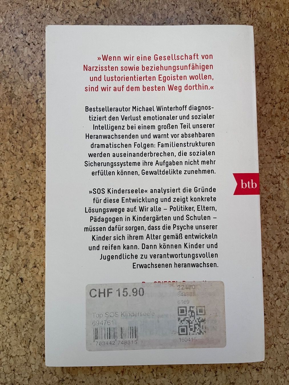 Libri: Taschenbuch "SOS Kinderseele", Michael Winterhoff – Usato da Grosswangen venduto da Vita500 1