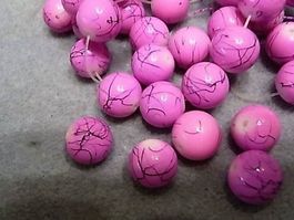 4 Glasperlen verziert pink/rosa 12mm