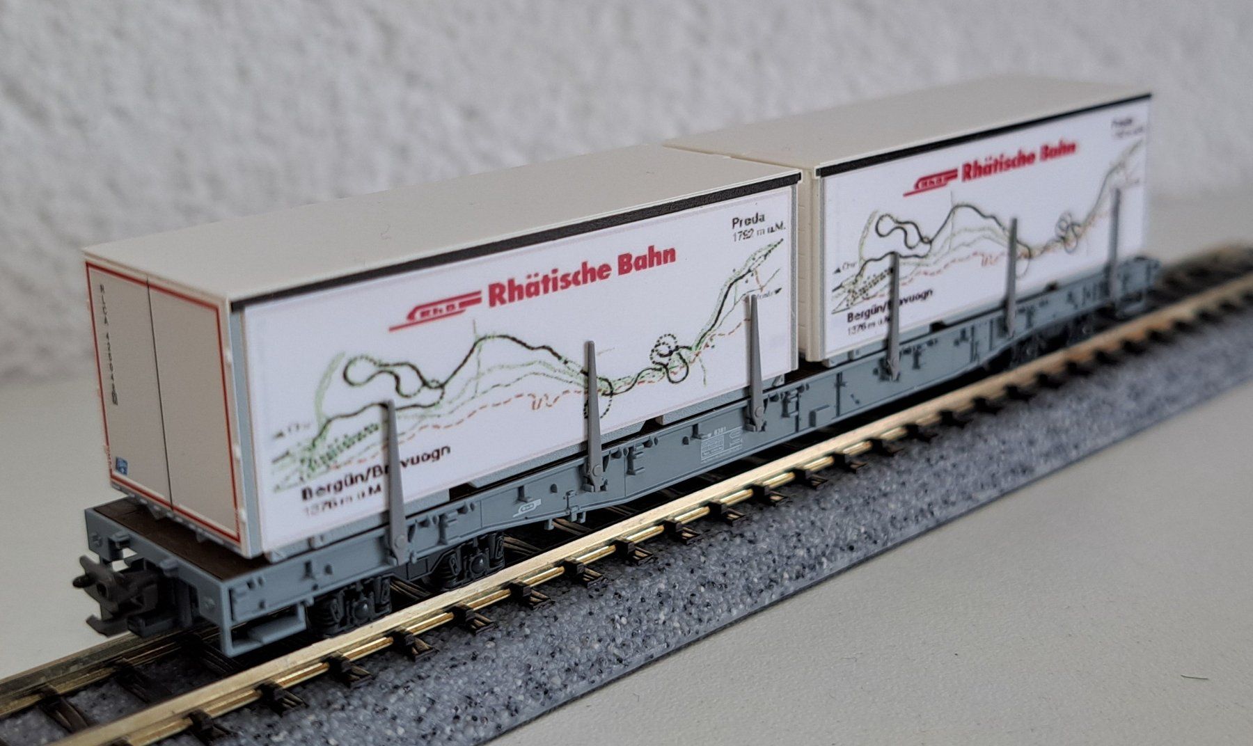 Kato Modellini di ferrovie: RhB Container Wagen Albula Grüsch Preda Spur N Kato – Nuovo (secondo la descrizione) da Salez venduto da rhb-spur-n 2