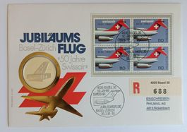 Numisbrief 50 Jahre Swissair mit Silbermedaille ab 1 Fr. !!