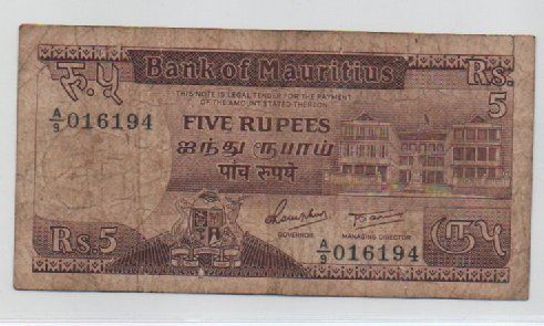Banconote: 5 RUPIE - MAURITIUS – Usato da CHIASSO venduto da Rochelle59.