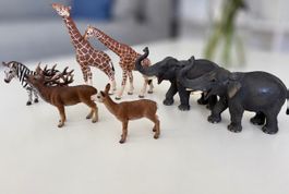 Sammelfiguren Tiere 7er Set Giraffen Elefanten Zebra Hirs...