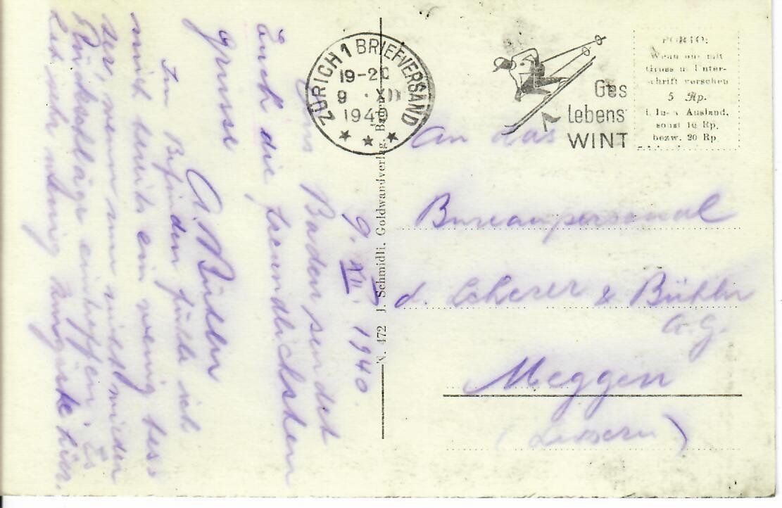 Cartoline postali: Badhotel Ochsen - Baden  1940 – Usato da Hochdorf venduto da Ziegel-16 1