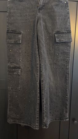 H&M Loose Fit Wide Leg Jeans, Size 152, Black, Studs
