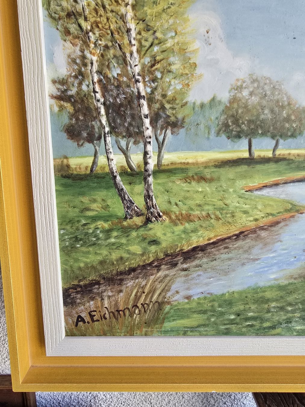 Poster & Bilder: Original Ölgemälde "Flusslandschaft" gerahmt  A. Eichmann – Gebraucht aus Winterthur von UmzugsFundgrube 3
