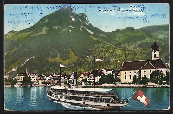 Cartoline postali: Gersau, Uferpartie mit Kirche und Gersau – Usato da Berlin venduto da bartko-reher
