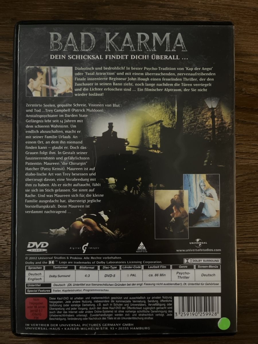 Tutti i DVDs: Bad Karma DVD - Psycho Thriller - Horror! – Usato da Glarus venduto da Greenday 1