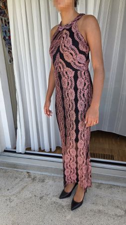 Spitzentraum-Kleid, Roségold-Schwarz, S/36, Neu ungetragen