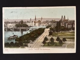 Carte postale ancienne Zurich Utoquai et Qualbrücke 1913