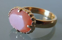 Vergoldeter Silber 925 Fingerring mit Halbedelstein Gr. 56