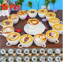 16er Set: Kaffee Schablonen für Latte Art, Cappuccino Deko