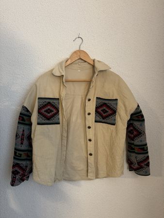 Cord Bluse Boho Ethno Muster beige