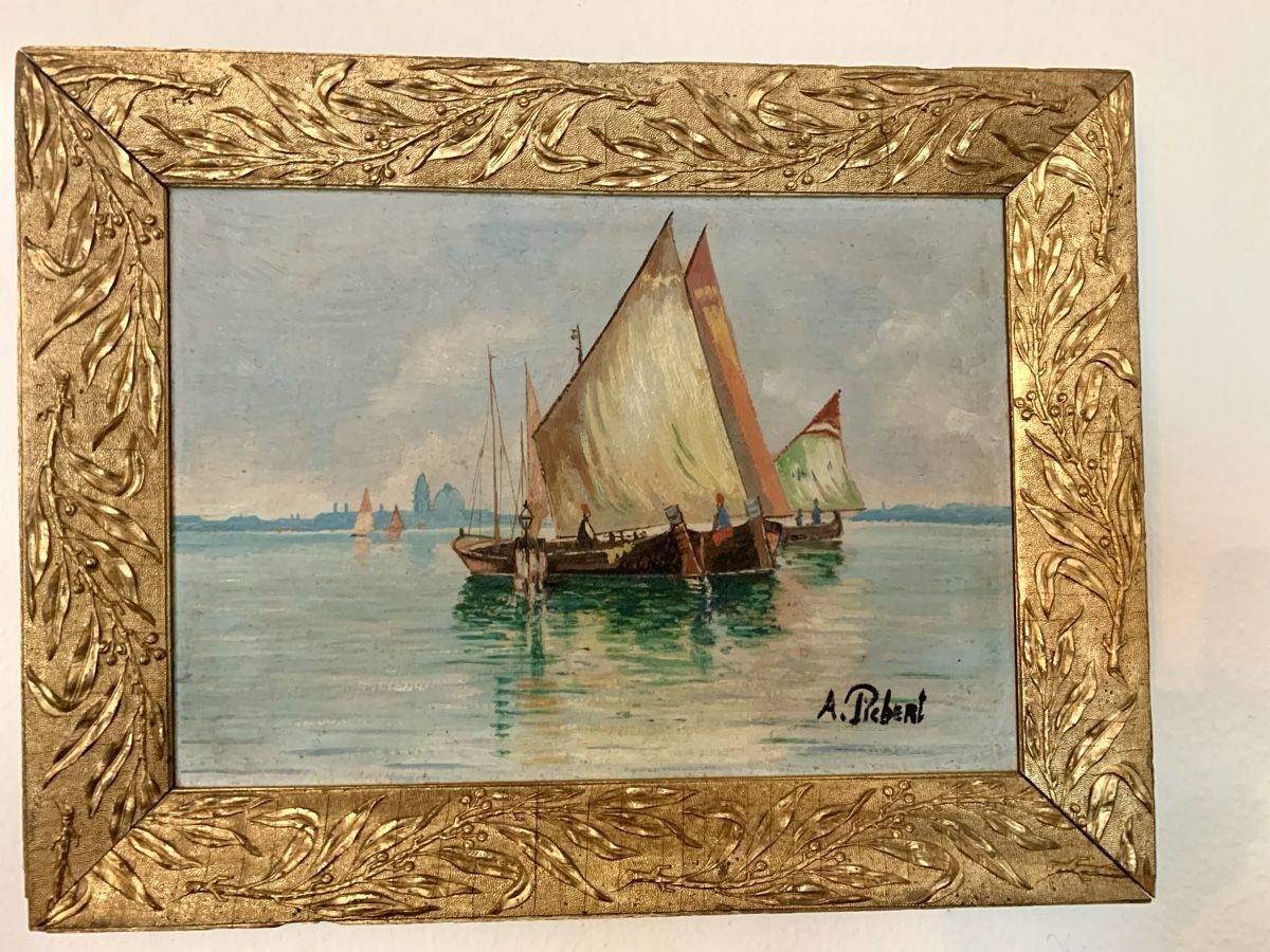 Gemälde: A. Riebert maritimes Ölgemälde, antiker Rahmen, 33x43cm – Gebraucht aus Wallisellen von Died