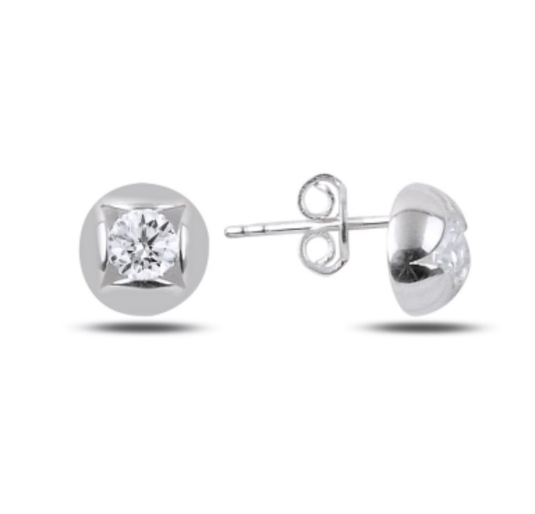 925 Sterling Silber Ohrstecker Mit Zirkonia – Runde Kugel, Glitzernd, Hypoallergen (4 Größen)