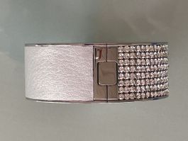 Bracelet SWAROVSKI cristaux et simili cuir argenté NEUF