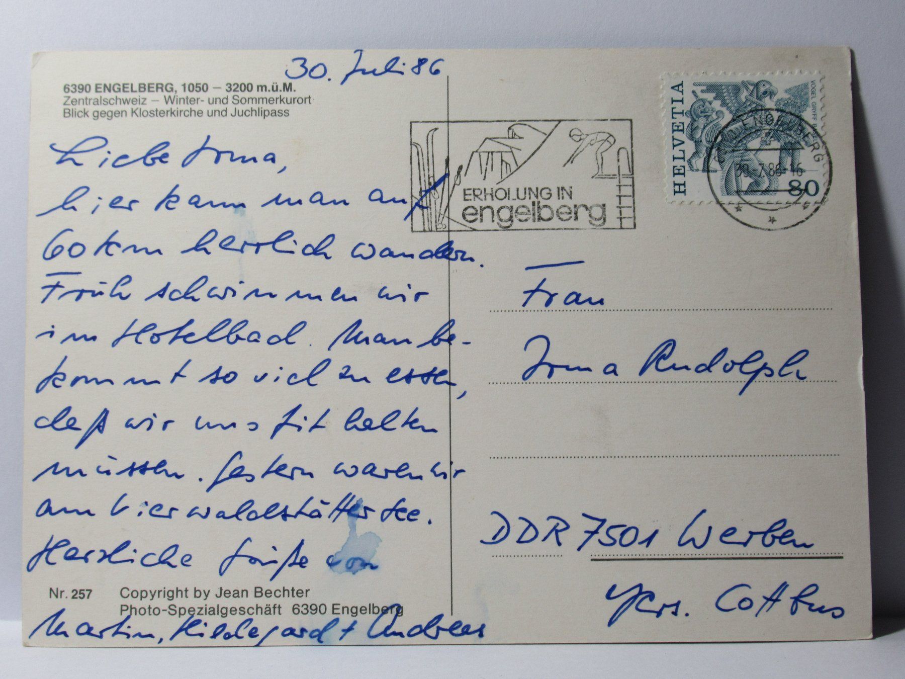 Cartoline postali: Engelberg , Kirche  1986 – Usato da Grenchen venduto da Bluemchen1900 2