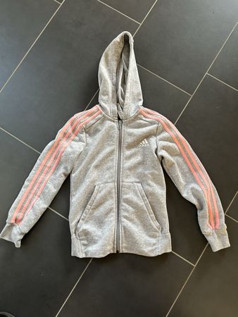 Kinder Hoodie Adidas grau pink gestreift Grösse 140 guter Zu