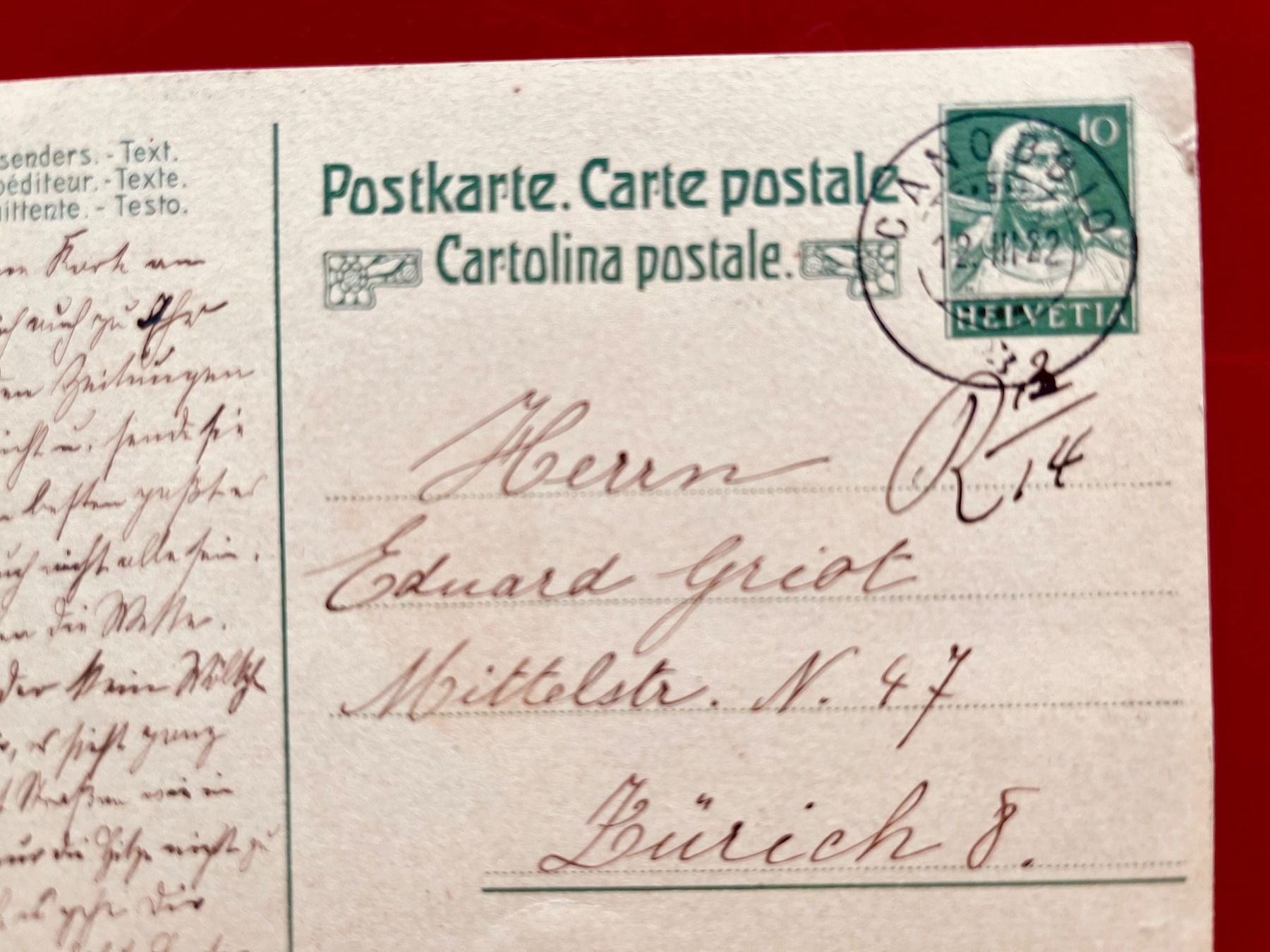 Cartoline postali: 4 Schweizer Postkarten, beschrieben, gestempelt von 1922 – Usato da Adliswil venduto da eri.40 1