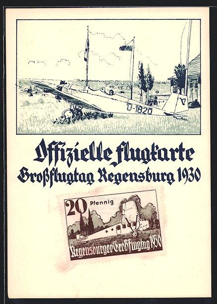 Cartoline postali: Regensburg, Grossflugtag 1930, Eindecker – Usato da Berlin venduto da bartko-reher