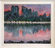 Martin Herzig -  Ölbild Spiegelung im See - Abendstimmung