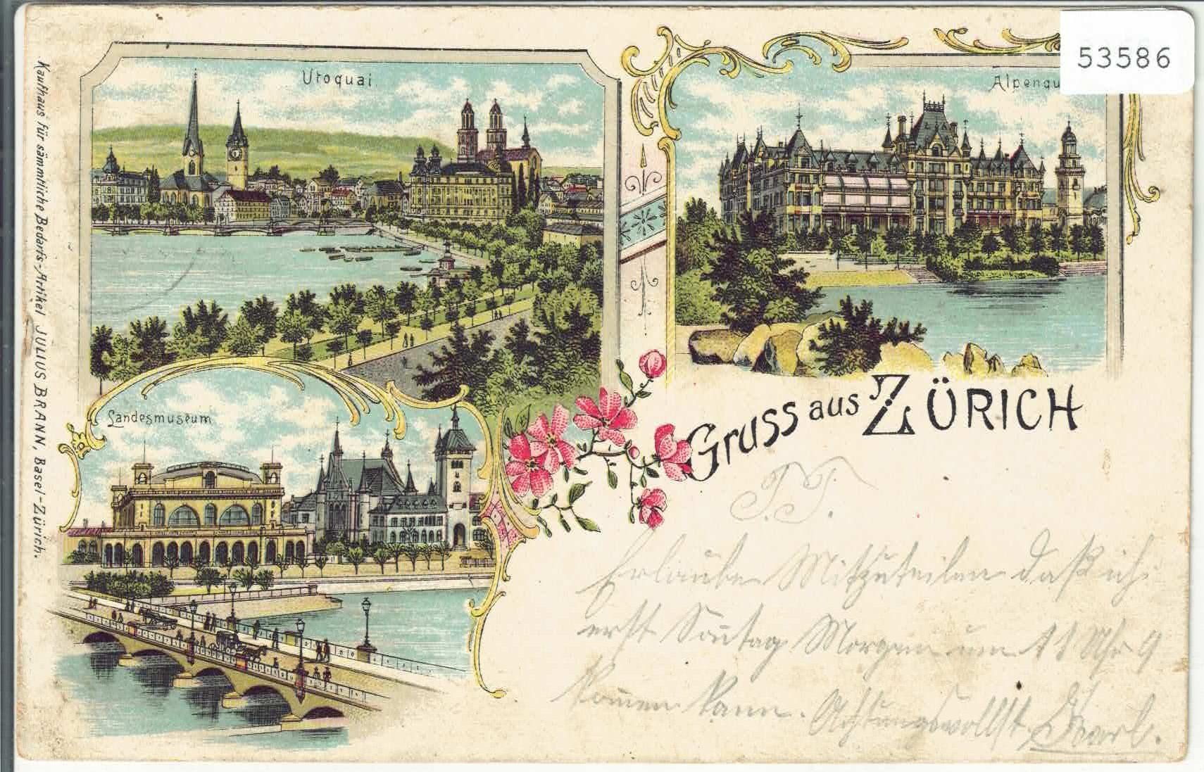 Ansichtskarten: Gruss aus  Zürich - Litho 1899 – Gebraucht aus Ettingen von Kartenplanet