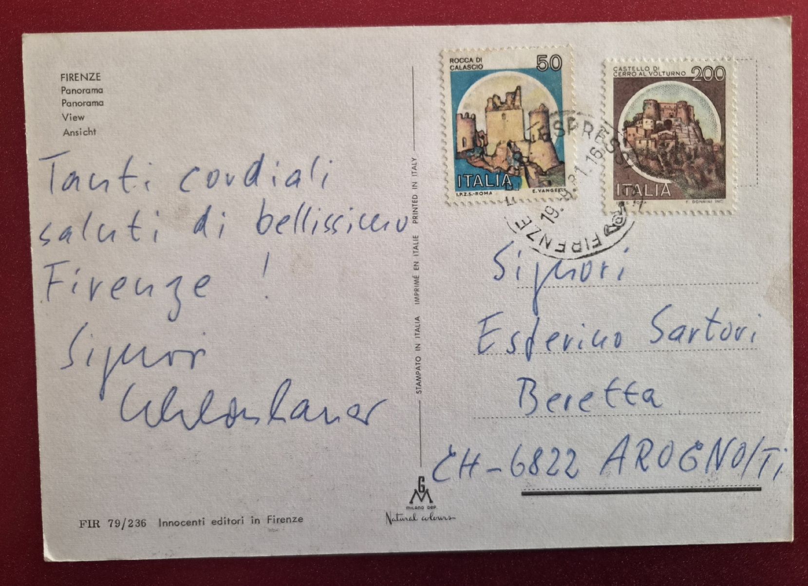 Cartoline postali: Firenze Florenz Panorama 1981 – Usato da Melchnau venduto da Arthurius 1
