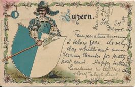 Luzern Kantons Wappen LU  Litho 1904 antik  gut erhalten