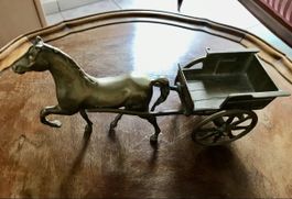 Pferd mit Anhänger,  beides aus Messing