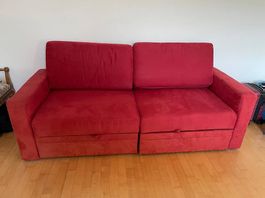 Rotes Bettsofa / Schlafsofa mit 2 ausziehbaren Liegeflächen