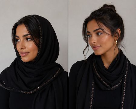 Écharpe voile noire élégante avec détails brillants, NEUF!