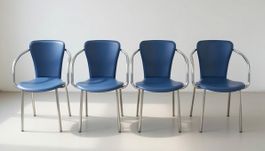 Lot de 4 chaises vintage en similicuir bleu