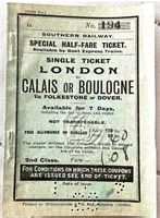 Ancien billet de train Southern Railway Londre /Calais