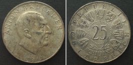 ÖSTERREICH 25 Schilling 1962 ANTON BRUCKNER Silber vz+