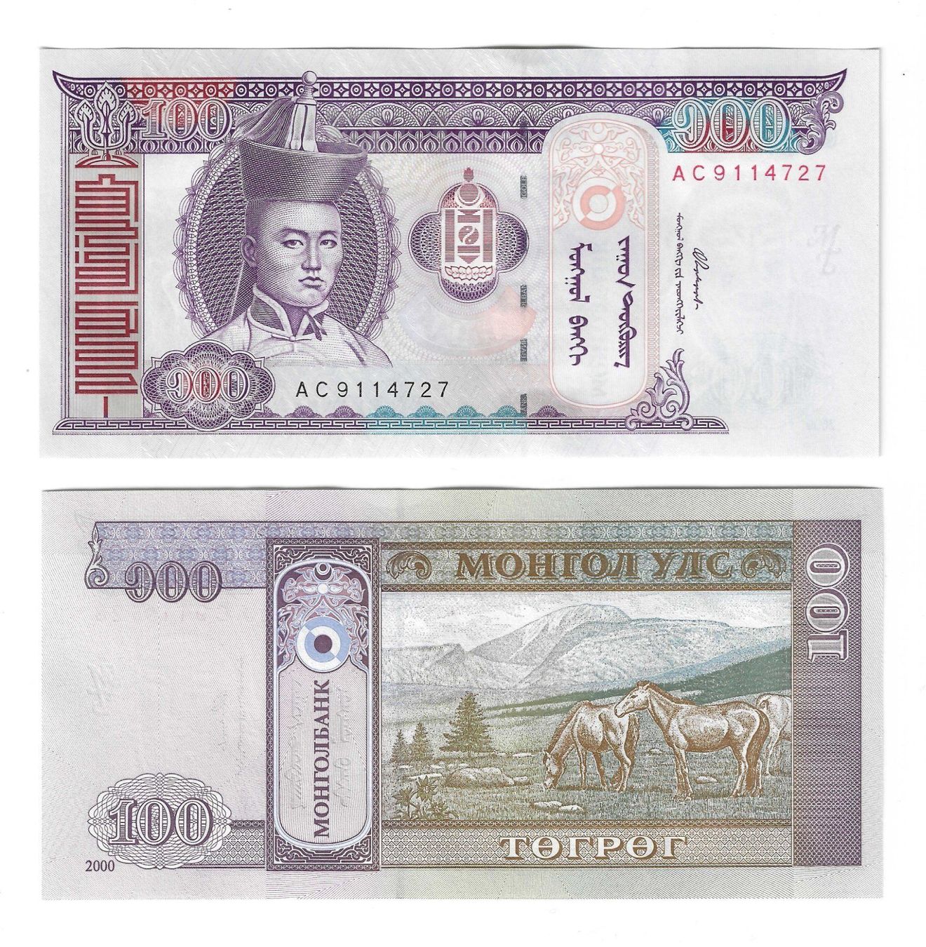 Banknoten: Mongolei 100 TUGRIK 2000 P65 Bankfrisch – Neu (gemäss Beschreibung) aus Gossau SG von SammlerLarium