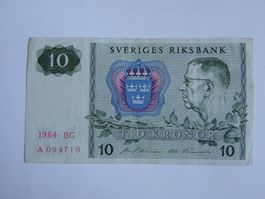 Banknote Schweden 10 Kronor 1984, gebrauchter Zustand
