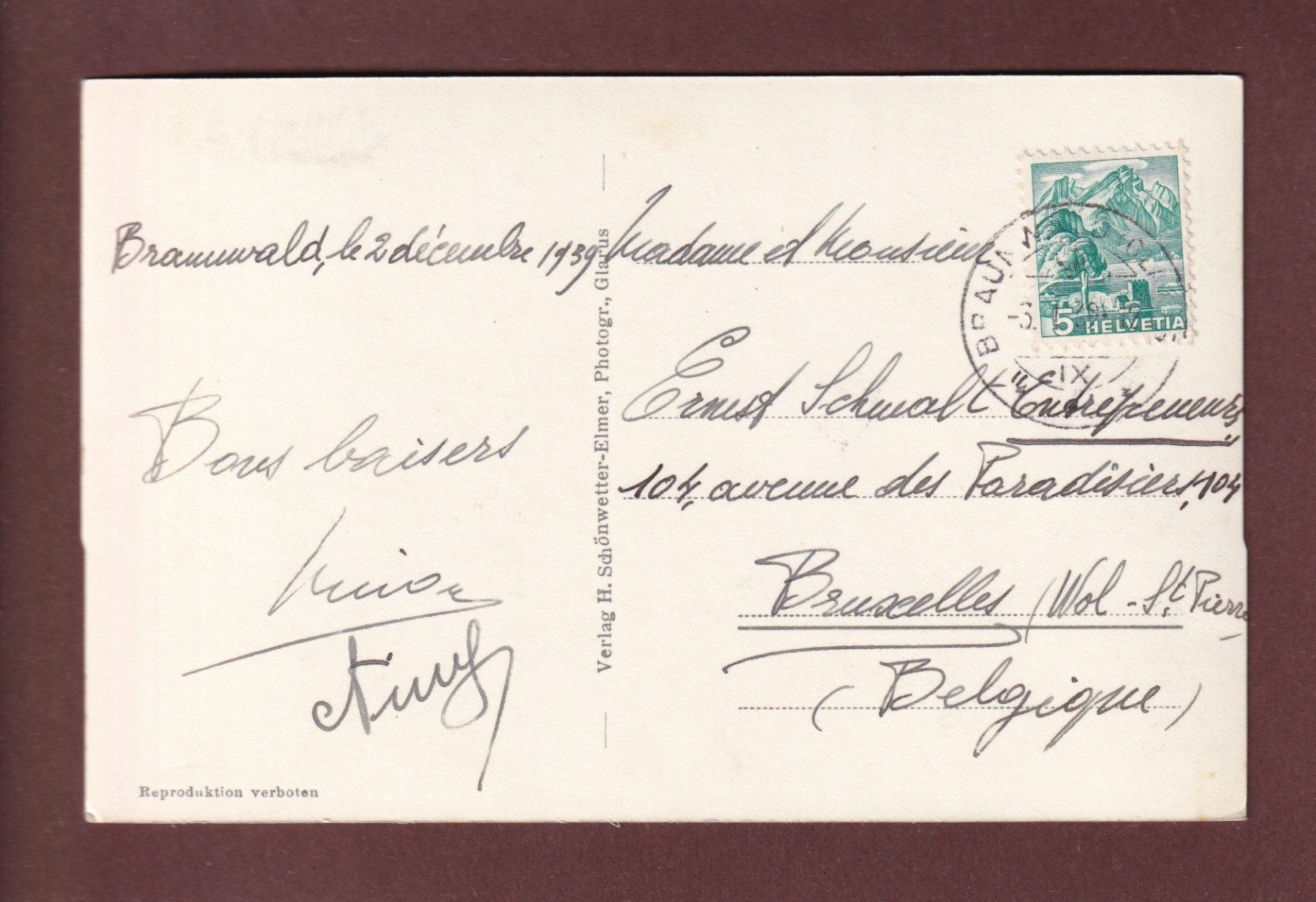 Cartes postales: BRAUNWALD - Ortstock - 1939 – D'occasion à Pully par nicecards-shop 1