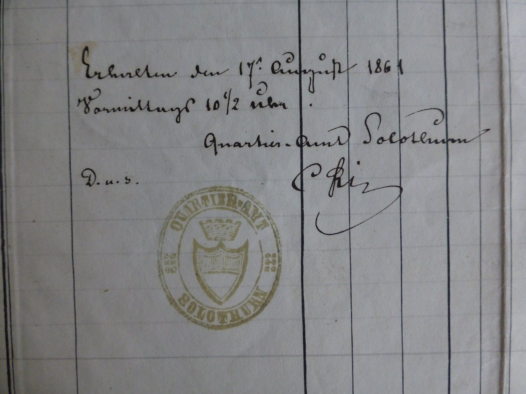 Dokumente: Militär, Eidgenössisches Oberkriegscommissariat 1861 – Gebraucht aus Bettlach von 1saurer 1