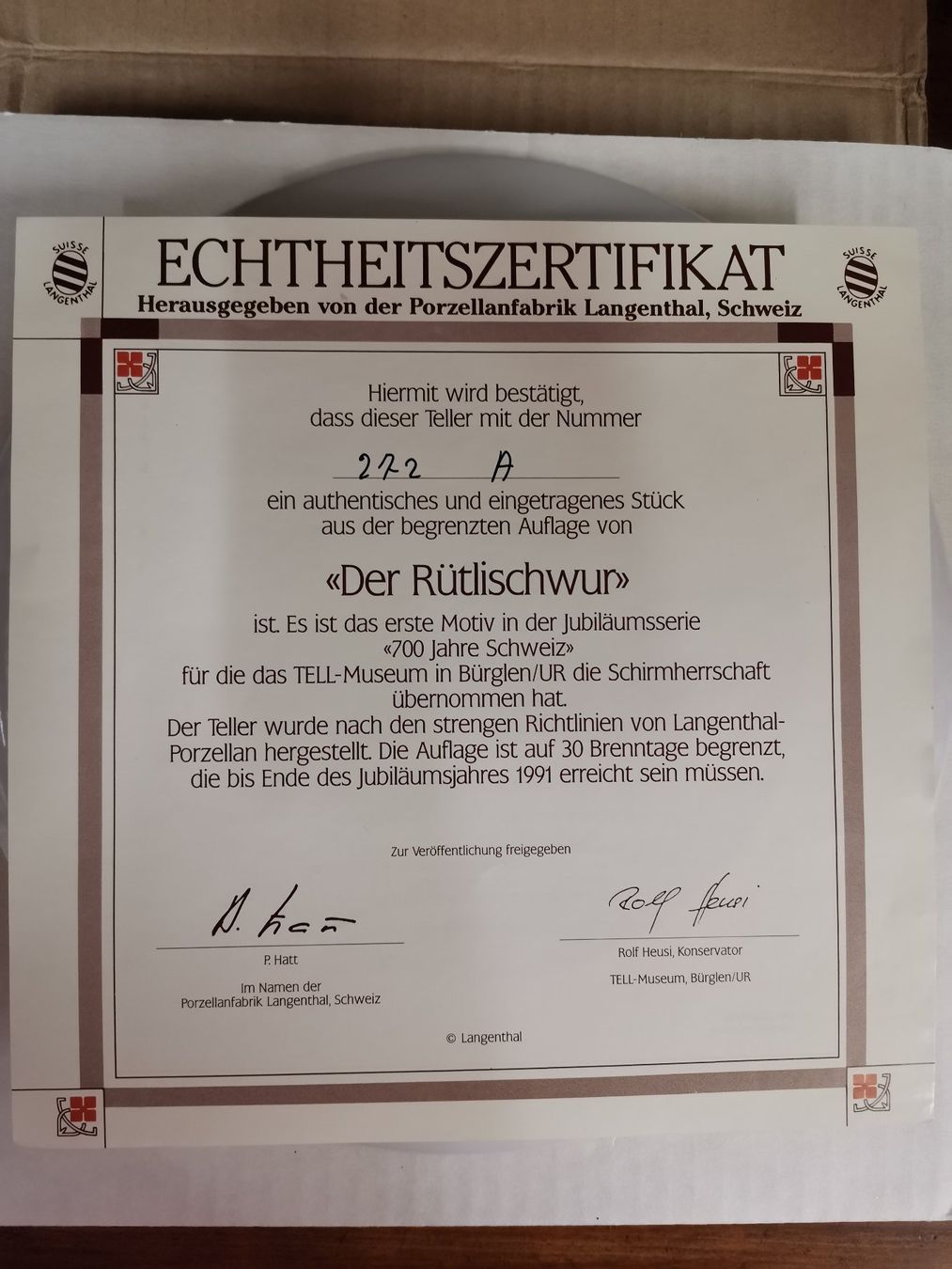 Teller: Der Rütlischwur Langenthal – Neu und originalverpackt aus Suhr von Brocki-Suhr 3
