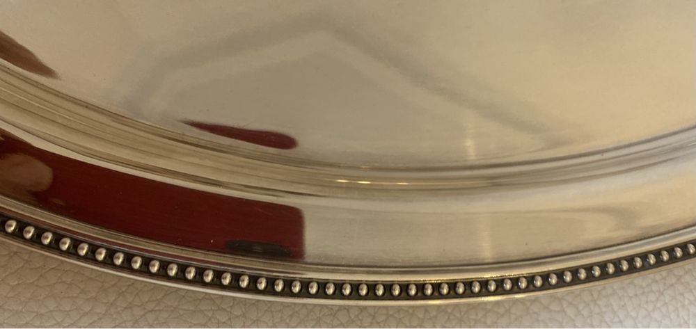 Plat Rond Ercuis Métal Argenté – 29.6 Cm – Très Bon État