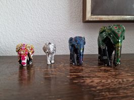 4er Set Deko-Elefanten, Glücksbringer, bunt, Vintage Stil