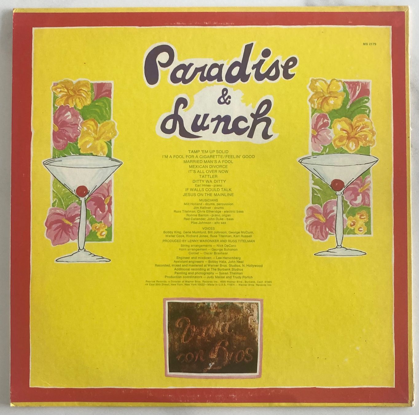 Dischi in vinile: RY COODER - PARADISE AND LUNCH – Usato da Poliez-Pittet venduto da Newtown-Records 1